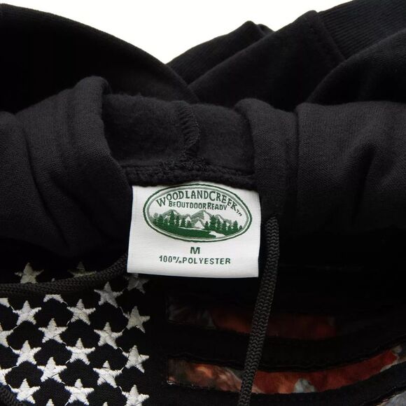 Woodland Creek Embroidered American Flag Camo Hooded Sweatshirt in Black, Medium - Picture 5 of 6